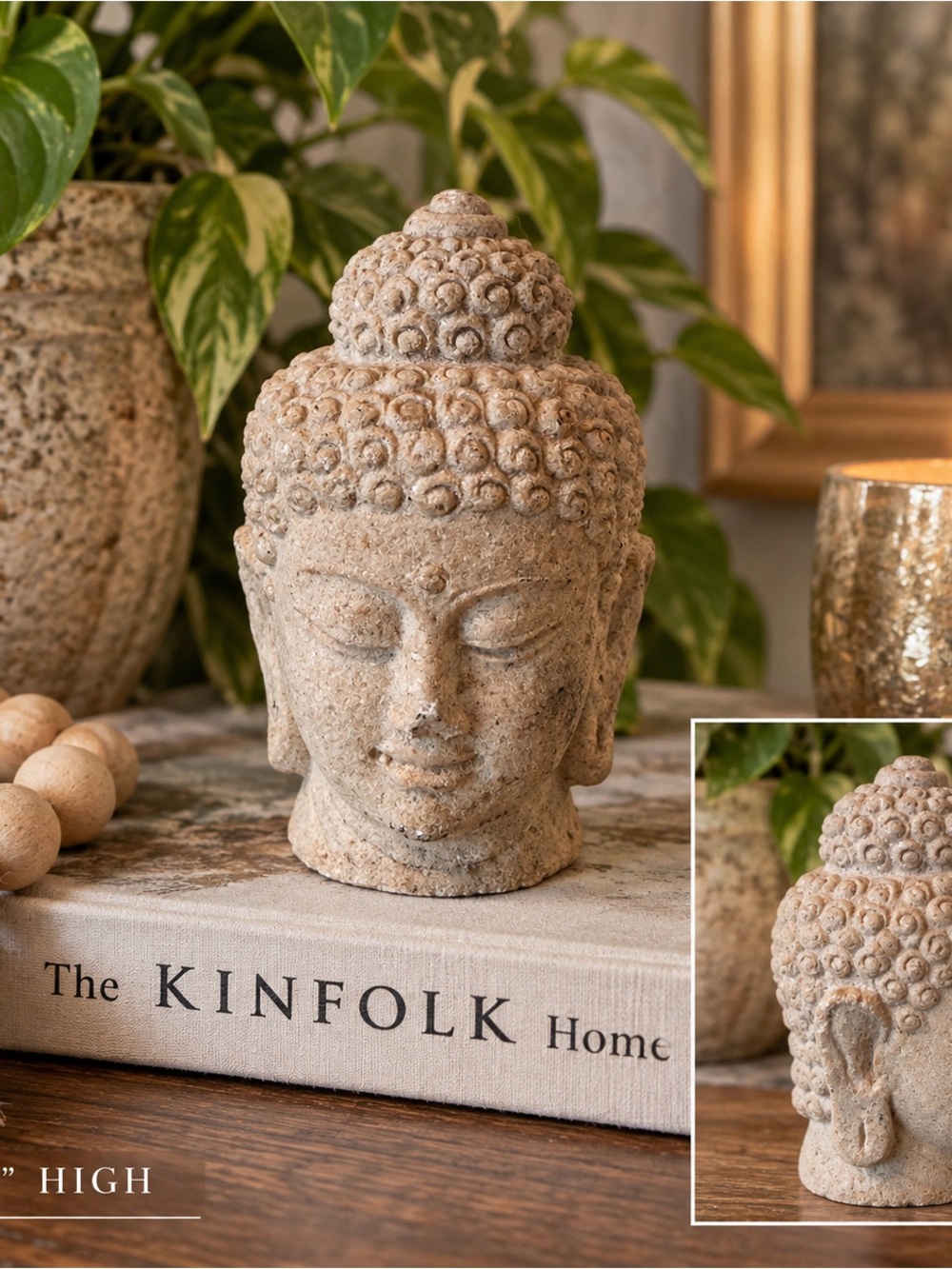 Vintage Buddha Head Statue in concrete Sandstone Finish